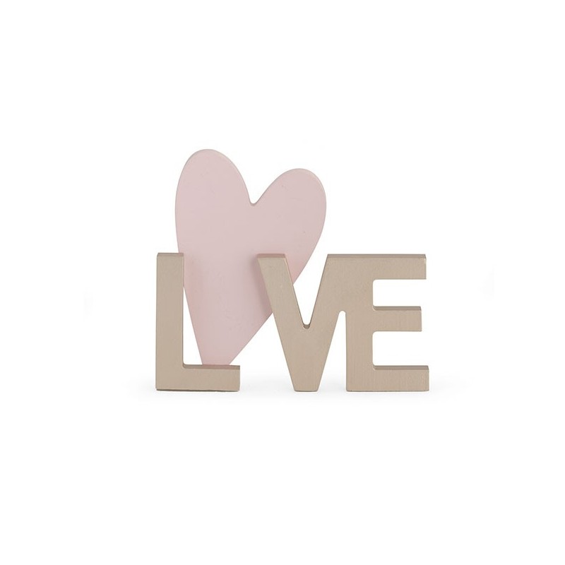 Love, scritta in legno bianca e rosa champagne